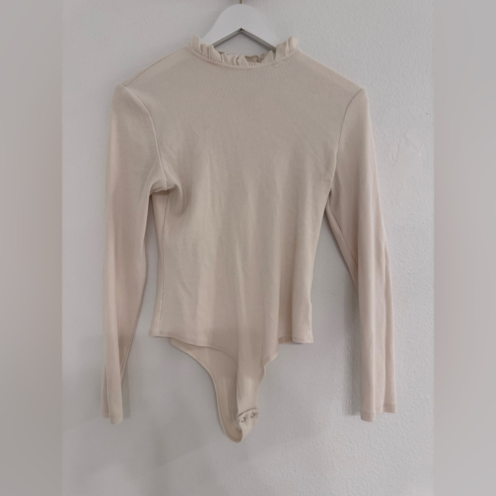 Cream Ruffle Neck Bodysuit